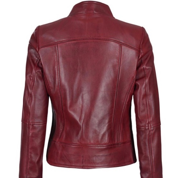 NWT - 100% Lambskin Maroon Leather Jacket - Picture 3 of 8